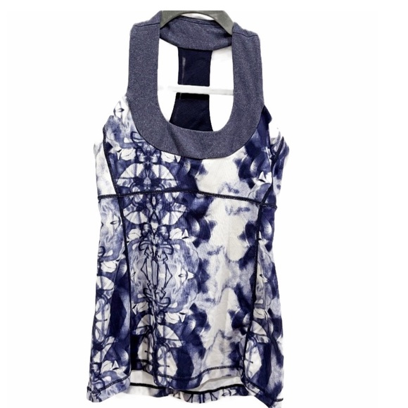 Lululemon Cool Racerback Tank Top Navy Tie Dye Pattern Size 6 Pre-Owned - Picture 1 of 8